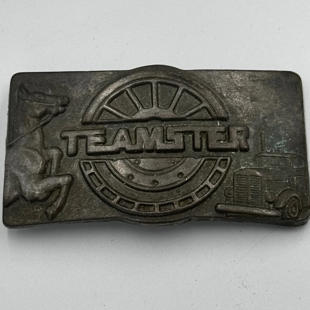 Vintage Teamster Belt Buckle Trucking Union Horse‎ Semi Truck Metal Americana